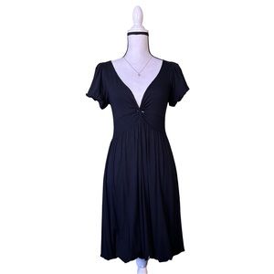 Max Studio Women’s Black Casual V-Neck Short Sleeve Puff Hem Dress XS